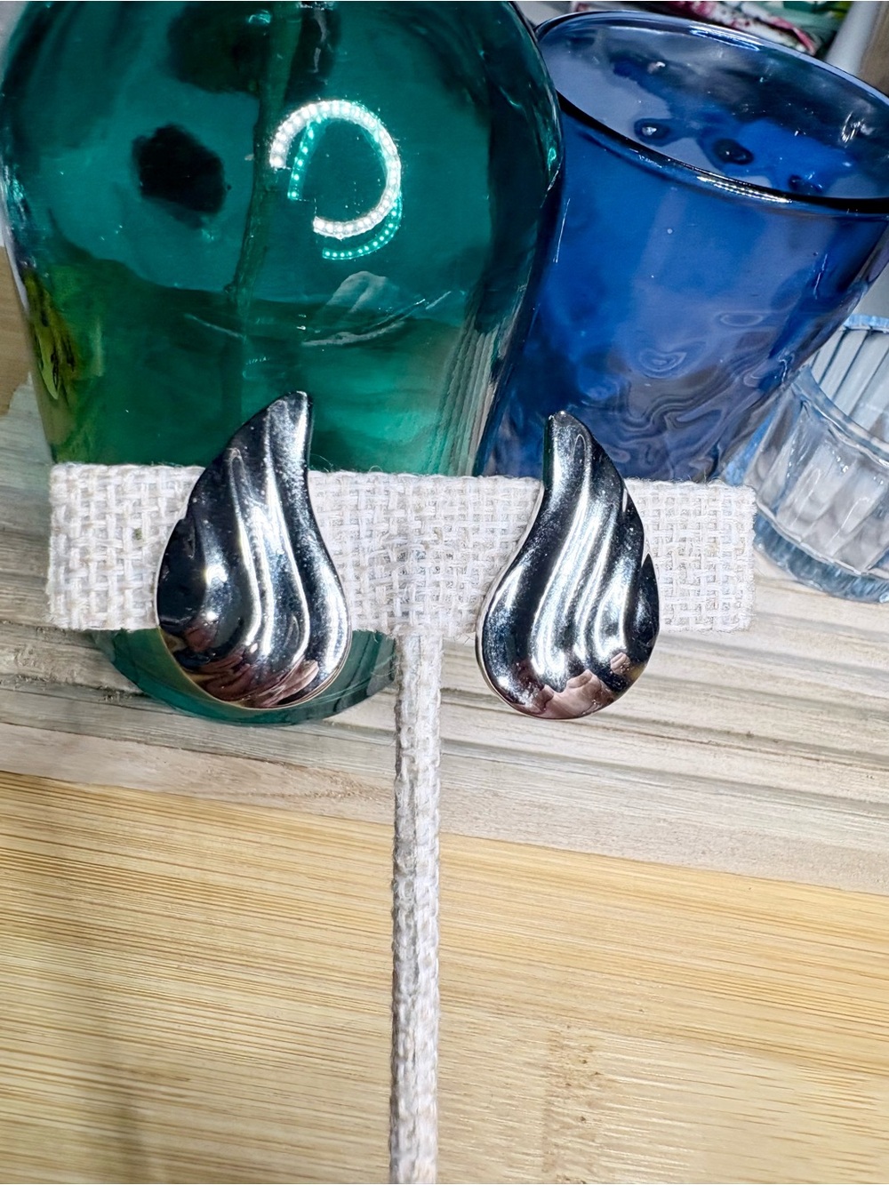 Vintage Monet clip earrings in shiny chrome